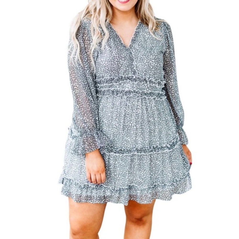Chic Soul Gray Patterned Long Sleeve Dress